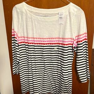 Brand new with tags loft, size large, long sleeve women’s top shirt, hearts